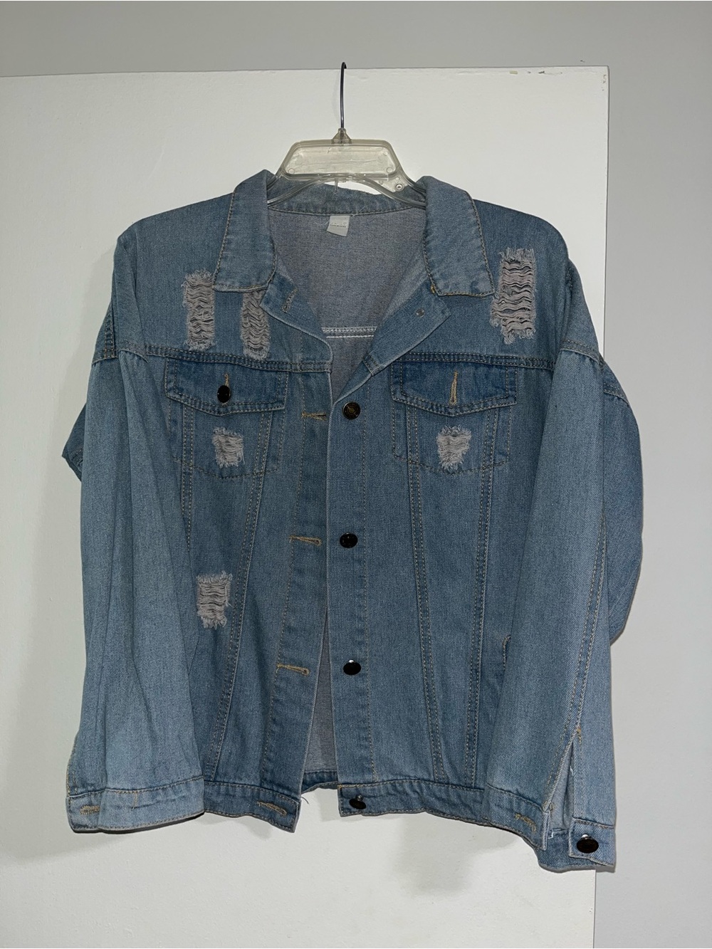 SHEIN Light Blue Ripped Denim Jacket